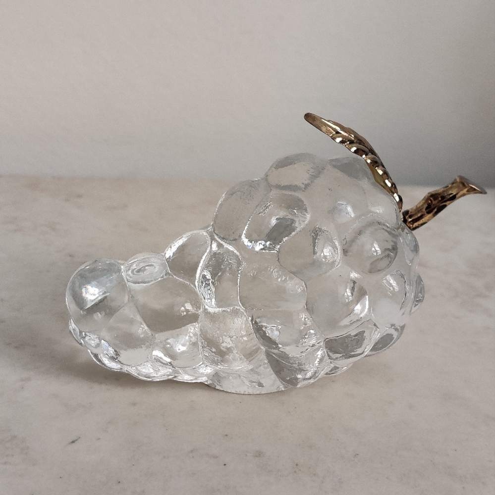 Crystal Glass Paperweight Grapes with Gold Stem